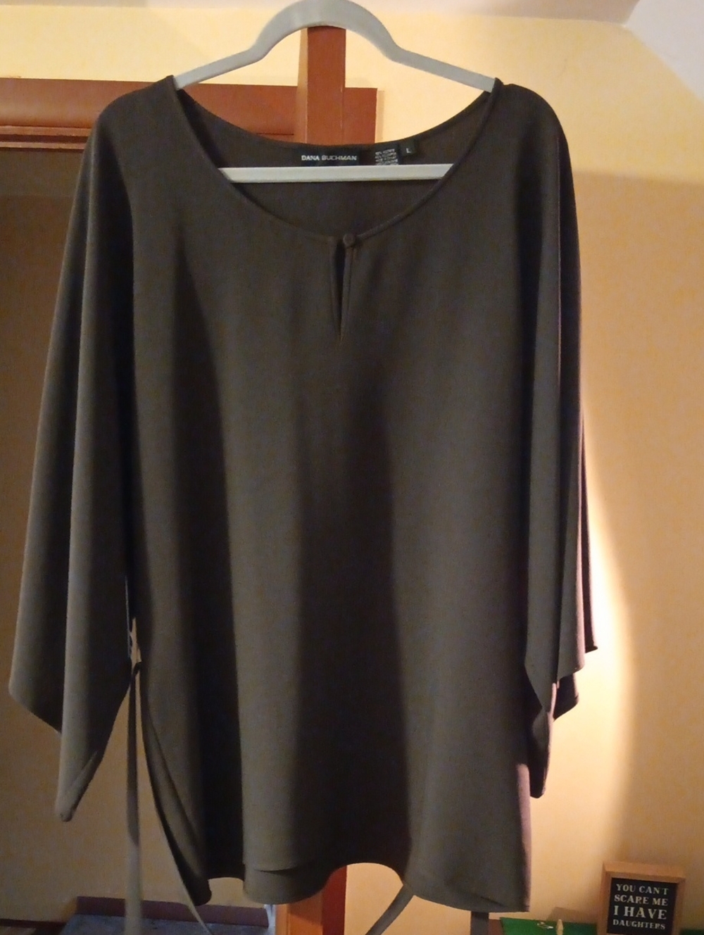 Dana Buchman Dark Brown Draped Sleeve Tunic Top